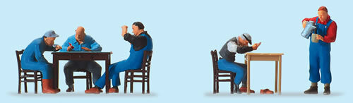 Preiser 10601 HO Scale US Railway Personnel - 5 Workers w/Tables & Chairs