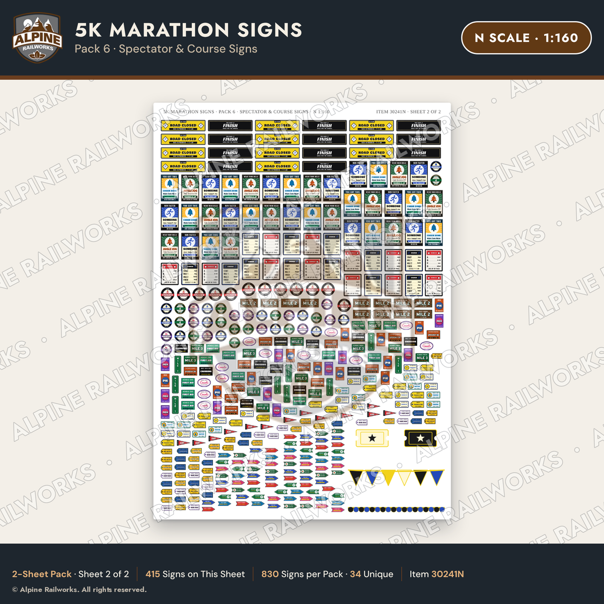 Alpine Railworks 30241N N Scale 5K Marathon Signs - Spectator & Course