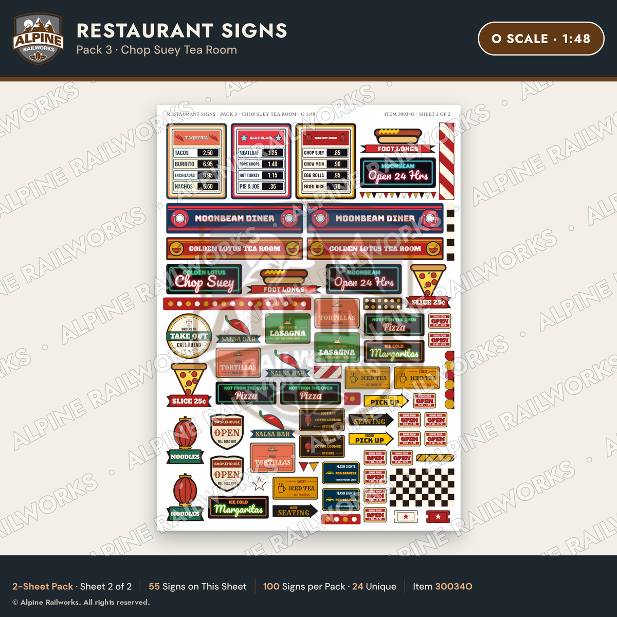 Alpine Railworks 30034O O Scale Restaurant Signs - Chop Suey Tea Room