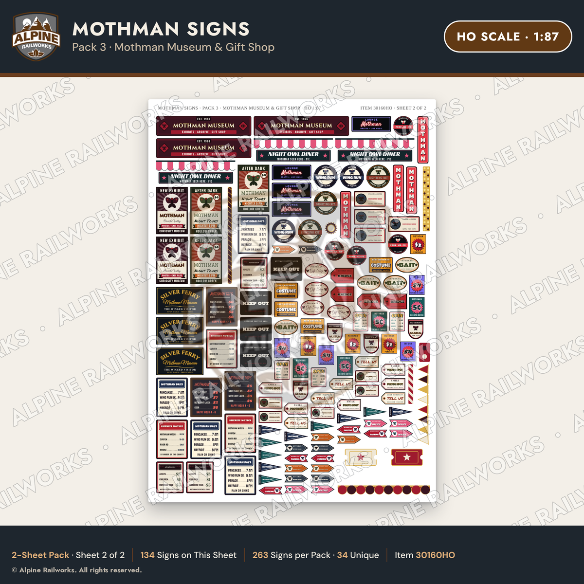 Alpine Railworks 30160HO HO Scale Mothman Signs - Mothman Museum