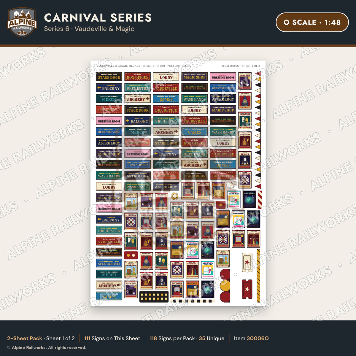 Alpine Railworks 30006O O Scale Carnival Signs - Vaudeville & Magic