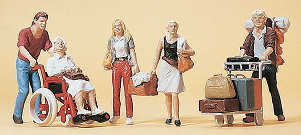 Preiser 10470 HO Scale Passengers -- Travelers Pushing Cart & Wheelchair #2