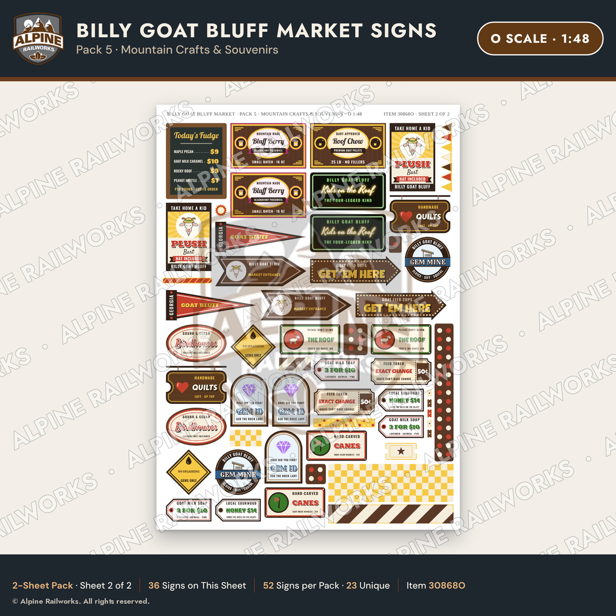 Alpine Railworks 30868O O Scale Roadside Signs - Goats on the Roof