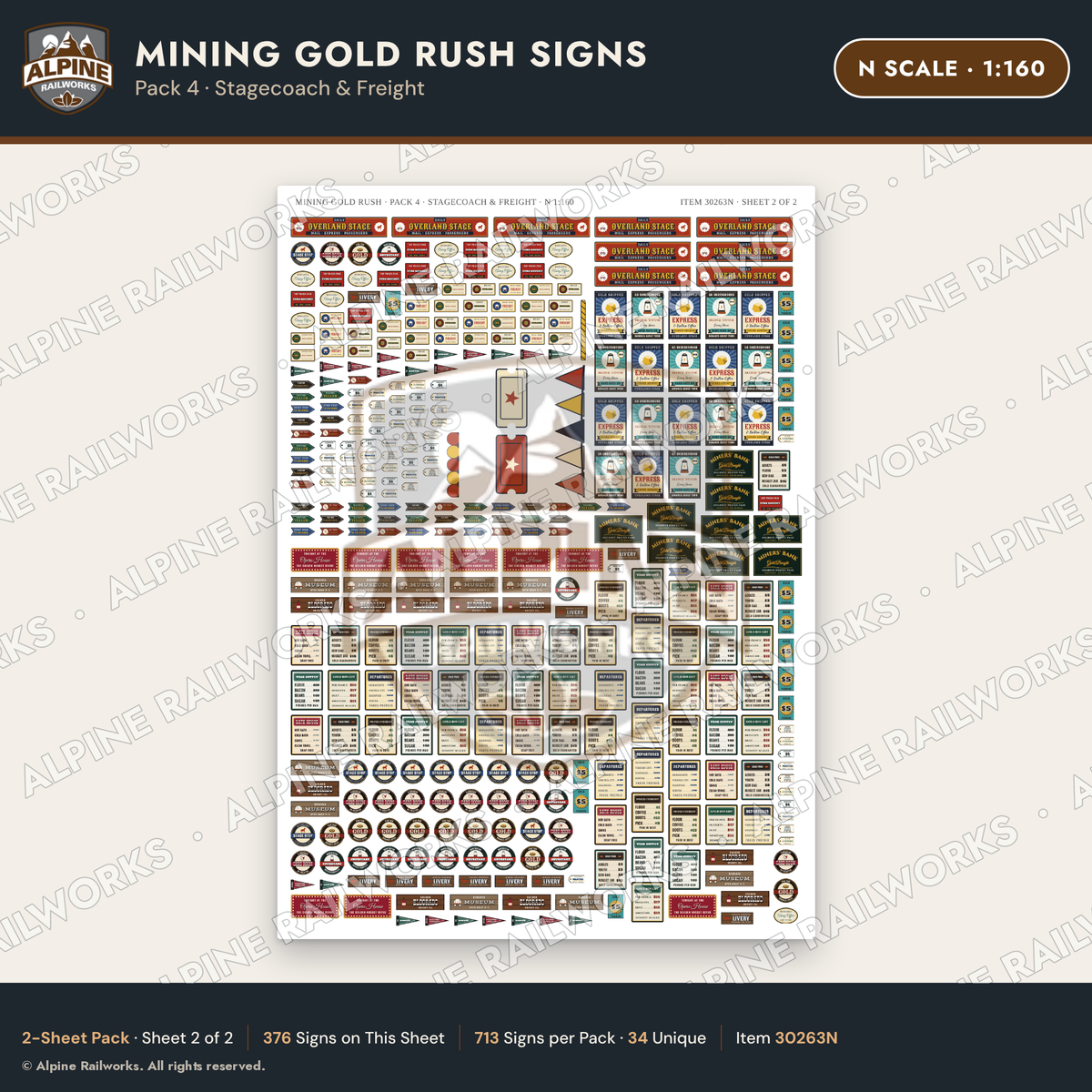 Alpine Railworks 30263N N Scale Mining Gold Rush Signs - Stagecoach