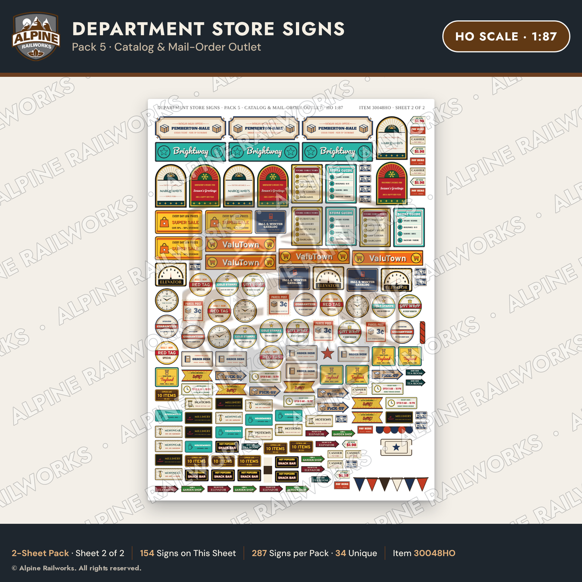 Alpine Railworks 30048HO HO Scale Department Store Signs - Catalog