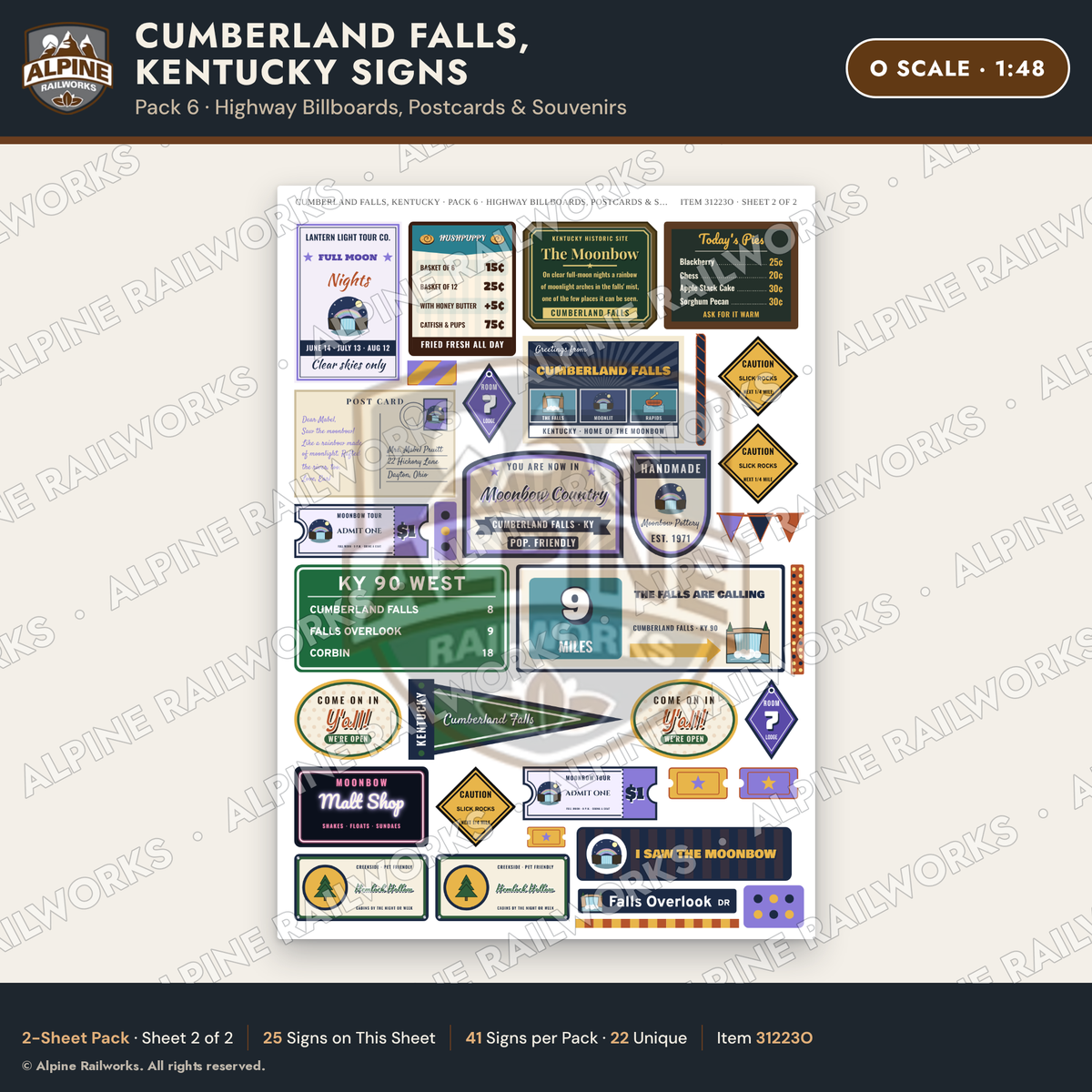 Alpine Railworks 31223O O Scale Cumberland Falls Signs - Billboards