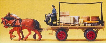 Preiser 30434 HO Scale Horse-Drawn Wagon -- Flatbed Wagon
