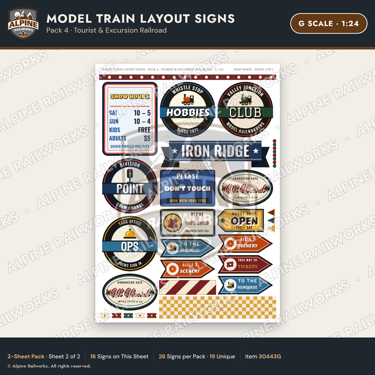 Alpine Railworks 30443G G Scale Model Train Layout Signs - Tourist