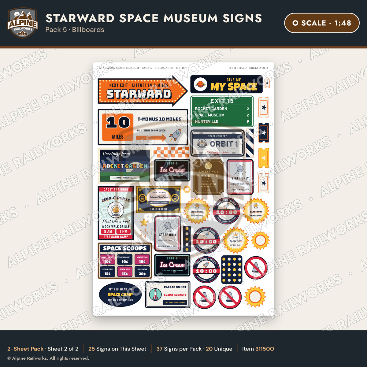 Alpine Railworks 31150O O Scale Roadside Signs - Space Museum