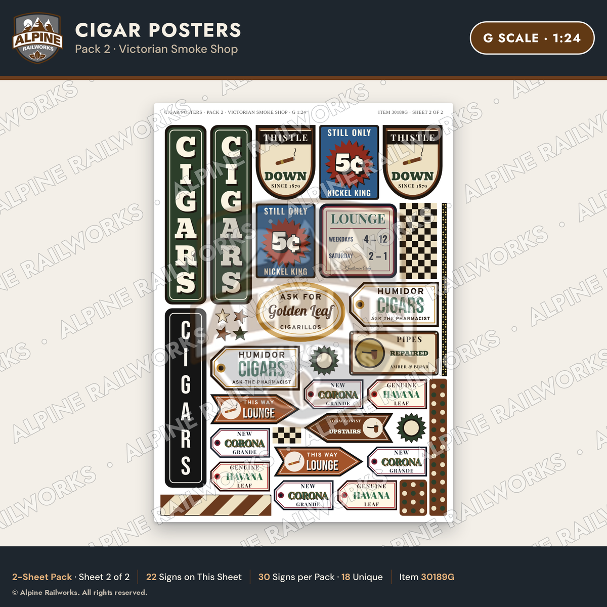 Alpine Railworks 30189G G Scale Cigar Posters - Victorian Smoke Shop