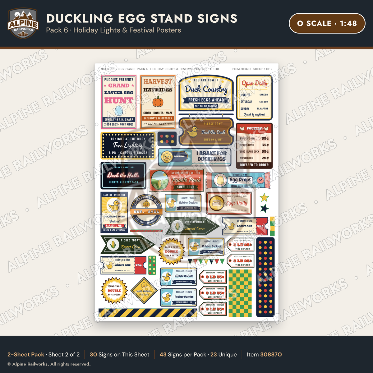 Alpine Railworks 30887O O Scale Roadside Signs - Giant Duck Farm Stand