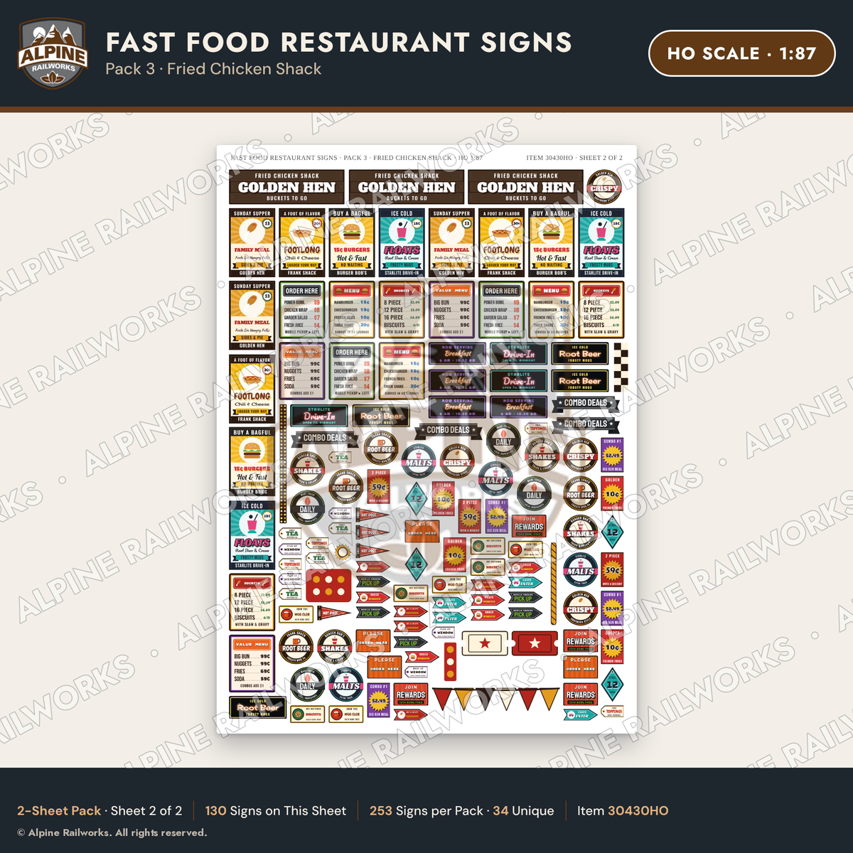 Alpine Railworks 30430HO HO Scale Fast Food Restaurant Signs