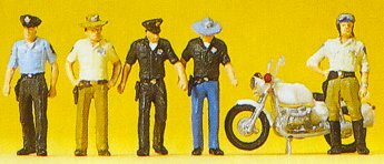 Preiser 10370 HO Scale USA Police & Motorcycle -- 5 Officers, 1 Motorcycle