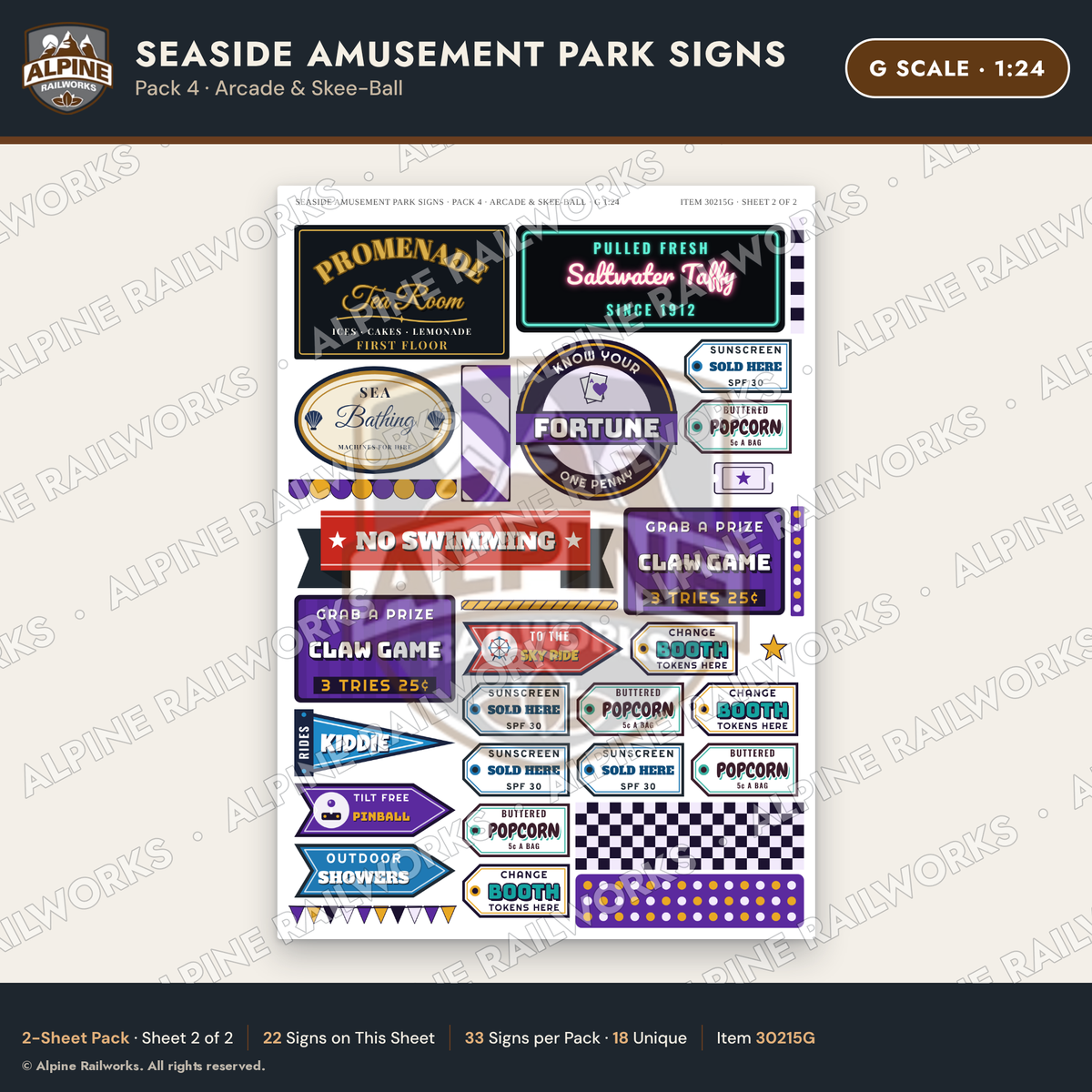 Alpine Railworks 30215G G Scale Seaside Amusement Park Signs - Arcade