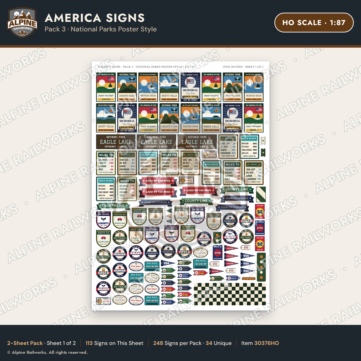 Alpine Railworks 30376HO HO Scale America Signs