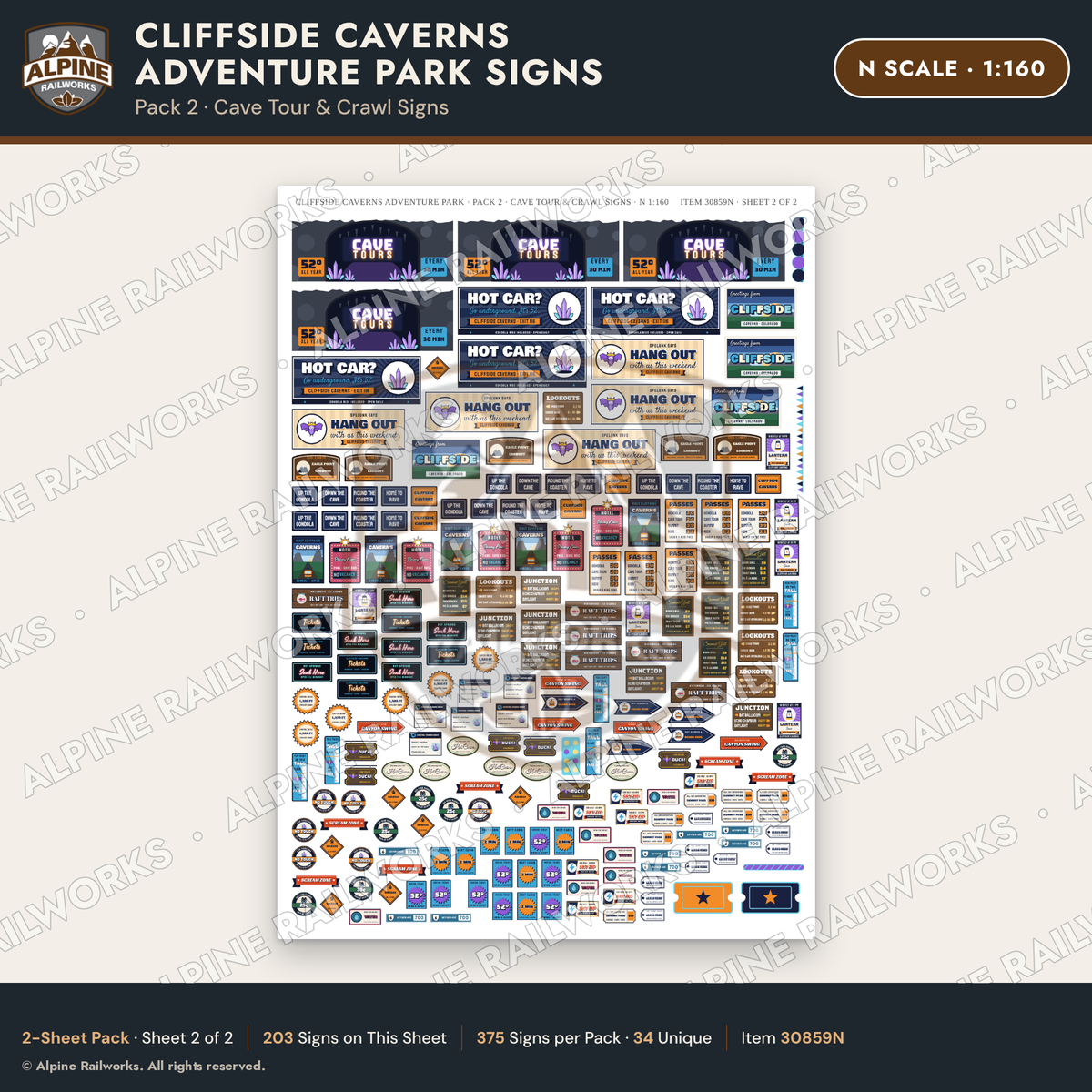 Alpine Railworks 30859N N Scale Roadside Signs - Cave Adventure Park