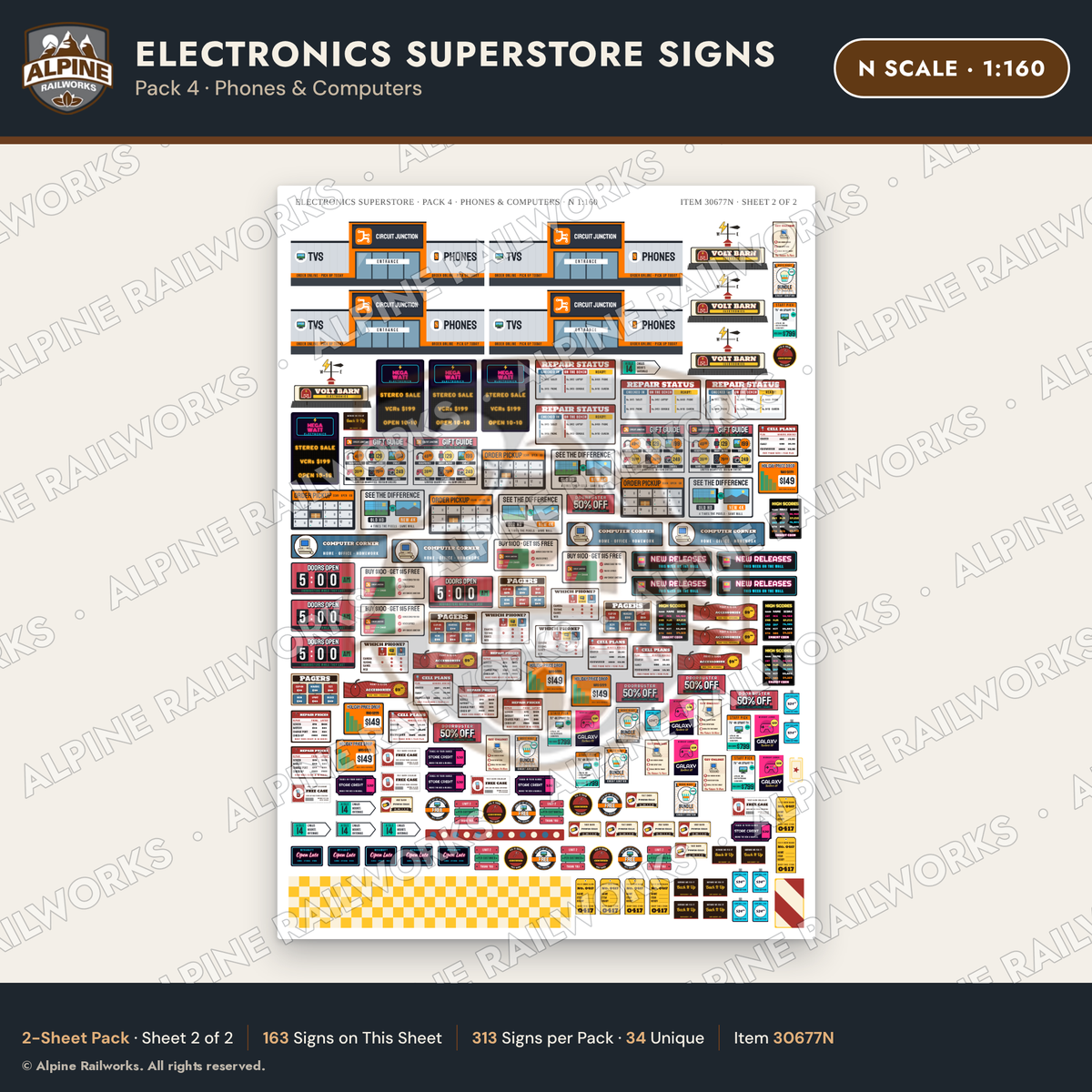 Alpine Railworks 30677N N Scale Electronics Superstore Signs - Phones