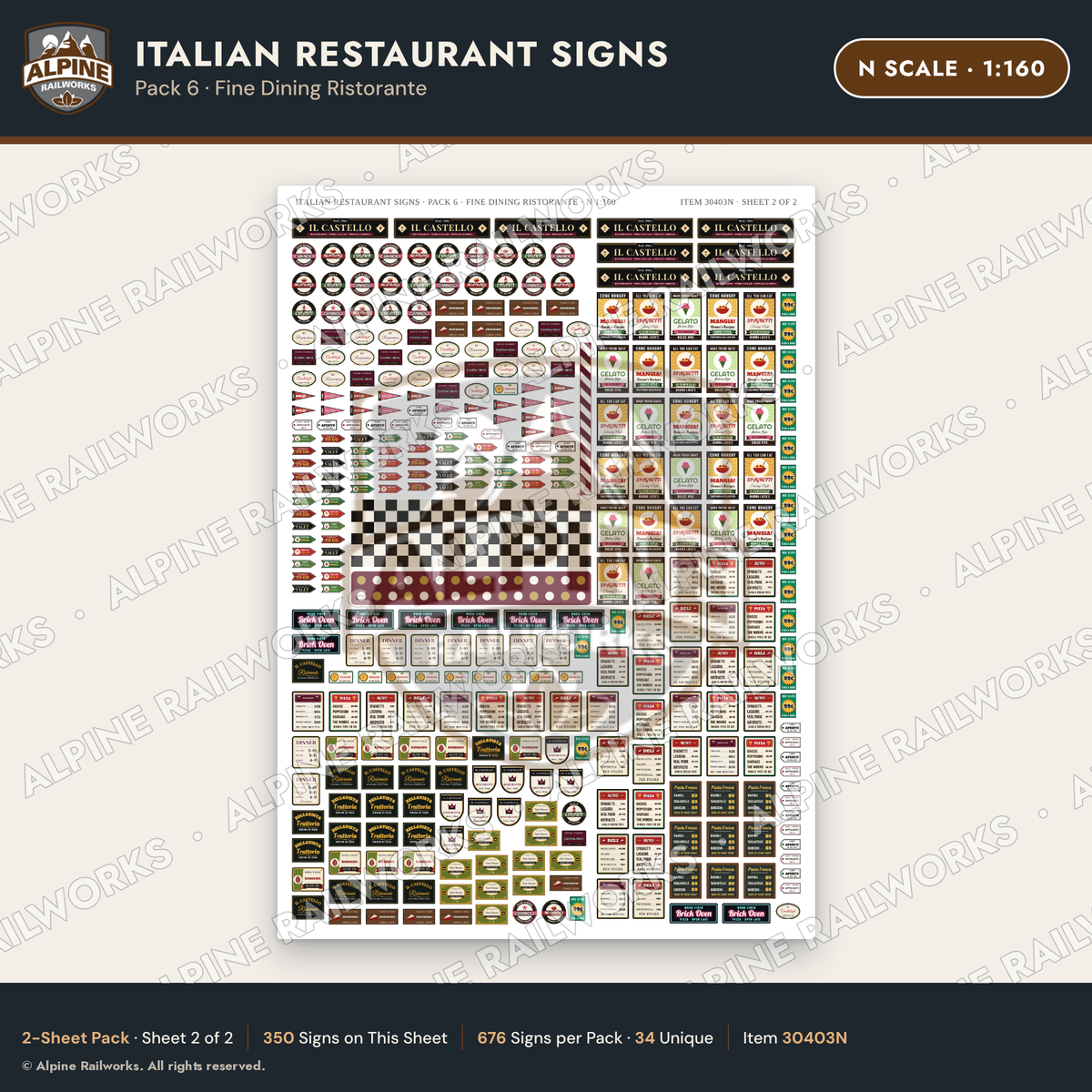 Alpine Railworks 30403N N Scale Italian Restaurant Signs
