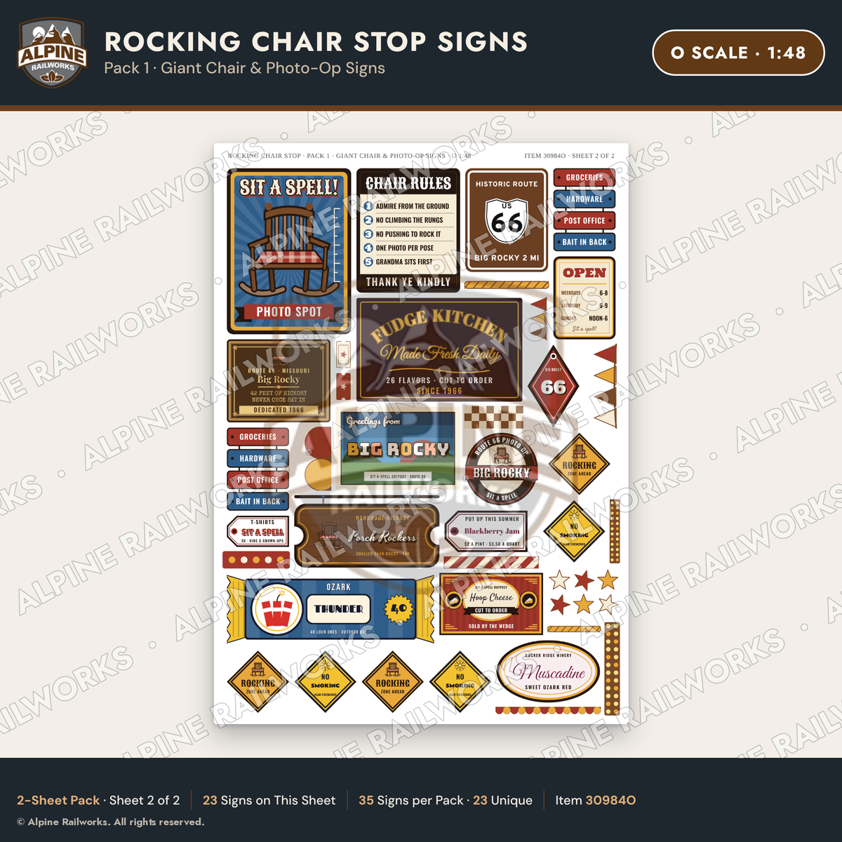 Alpine Railworks 30984O O Scale Roadside Signs - Giant Rocking Chair