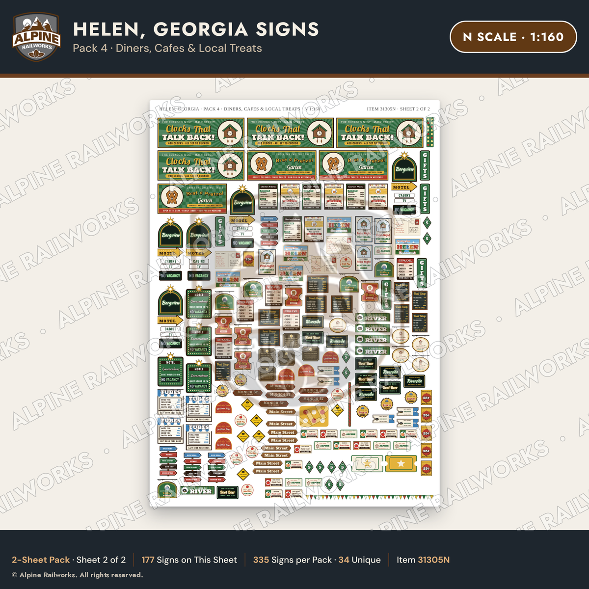 Alpine Railworks 31305N N Scale Helen GA Signs - Diners & Cafes