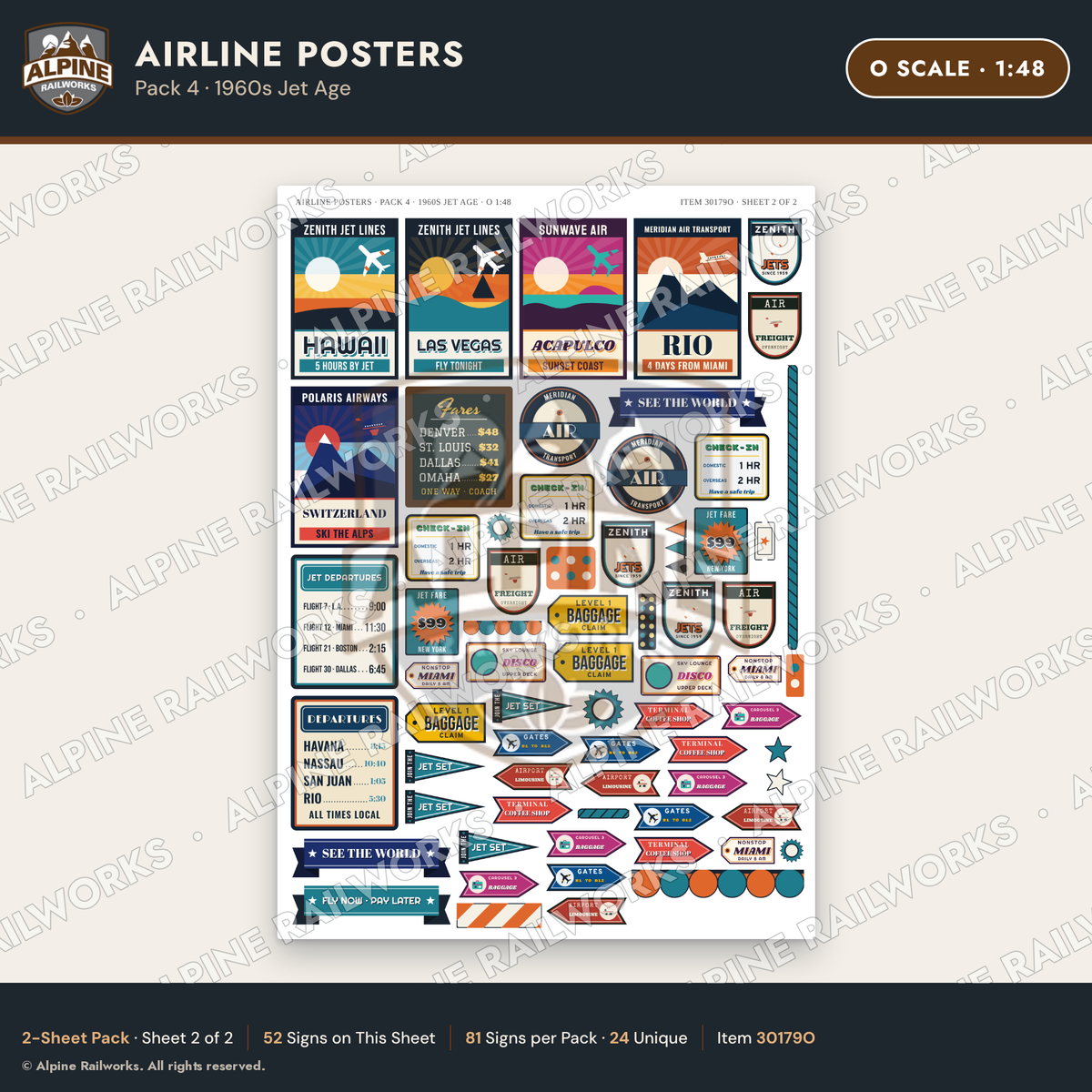 Alpine Railworks 30179O O Scale Airline Posters - 1960s Jet Age
