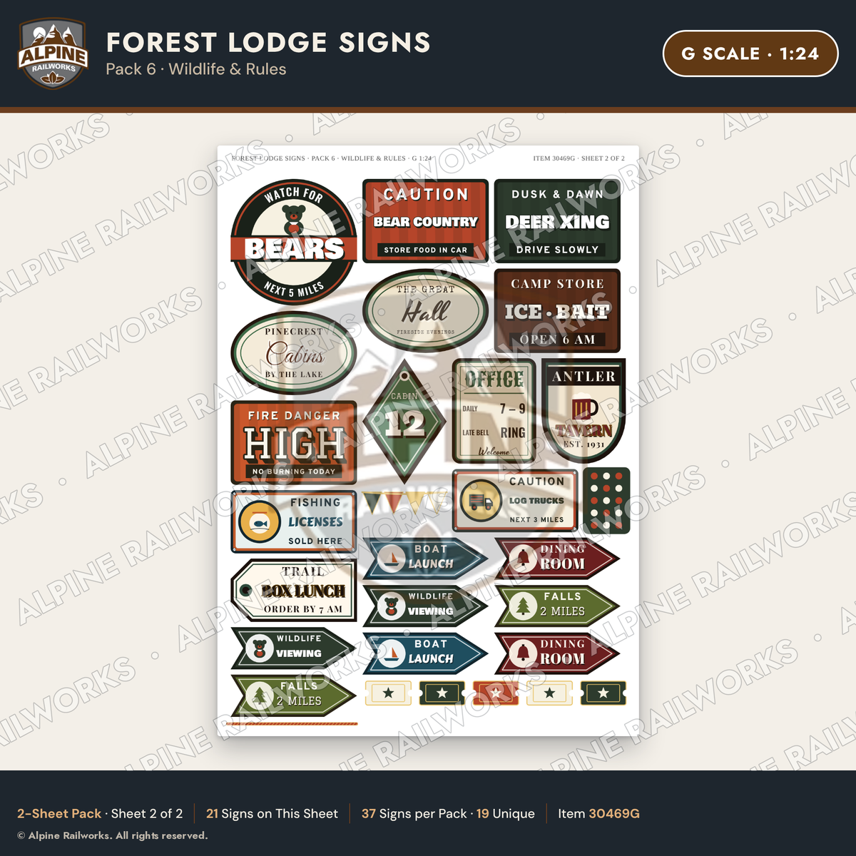 Alpine Railworks 30469G G Scale Forest Lodge Signs - Wildlife & Rules
