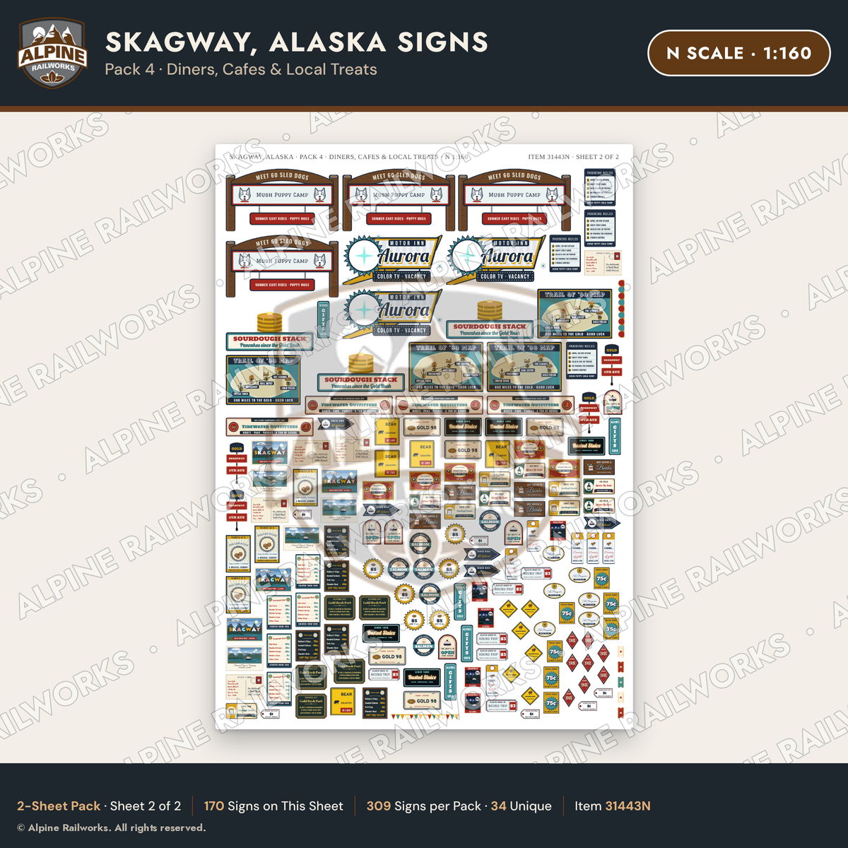 Alpine Railworks 31443N N Scale Skagway AK Signs - Diners & Cafes