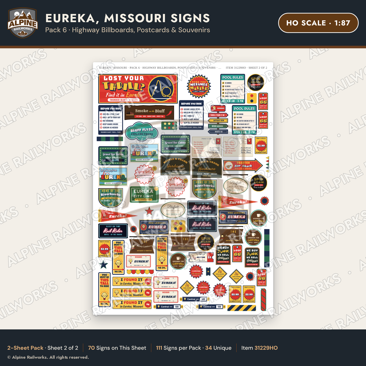 Alpine Railworks 31229HO HO Scale Eureka MO Signs - Billboards