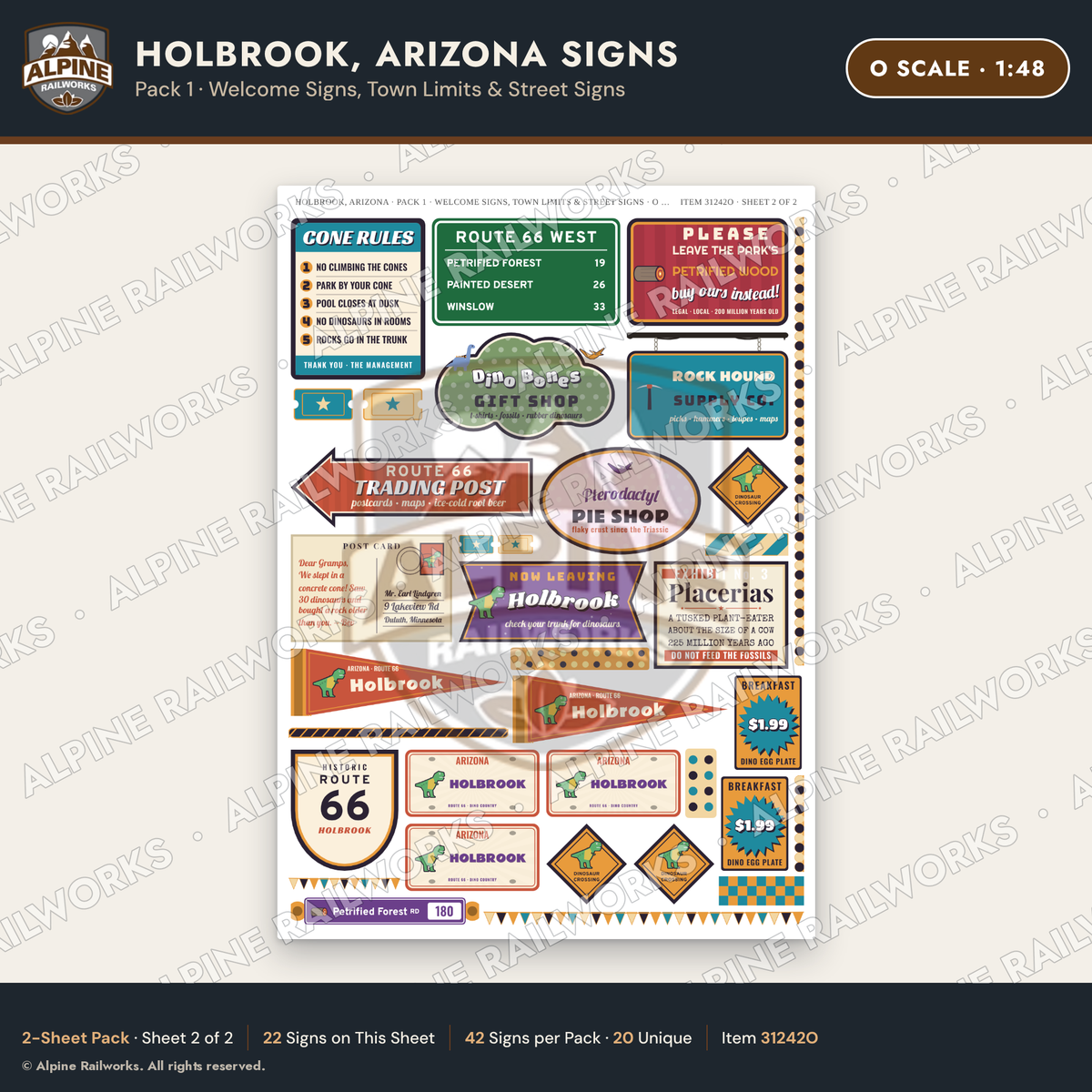 Alpine Railworks 31242O O Scale Holbrook AZ Signs - Welcome Signs