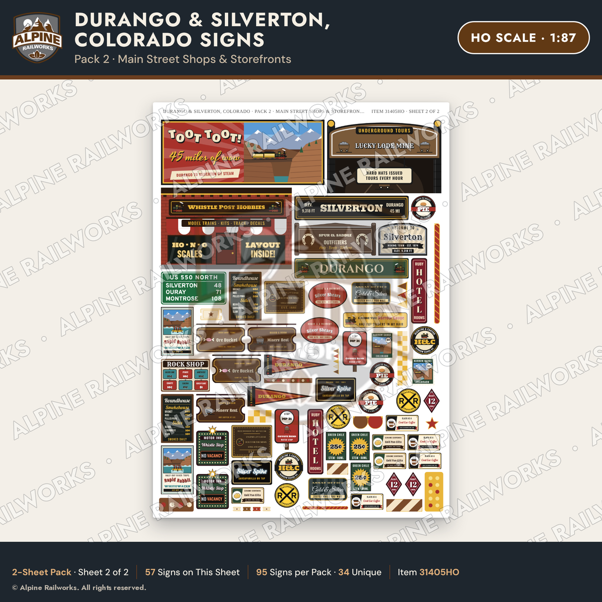 Alpine Railworks 31405HO HO Scale Durango CO Signs - Main Street Shops