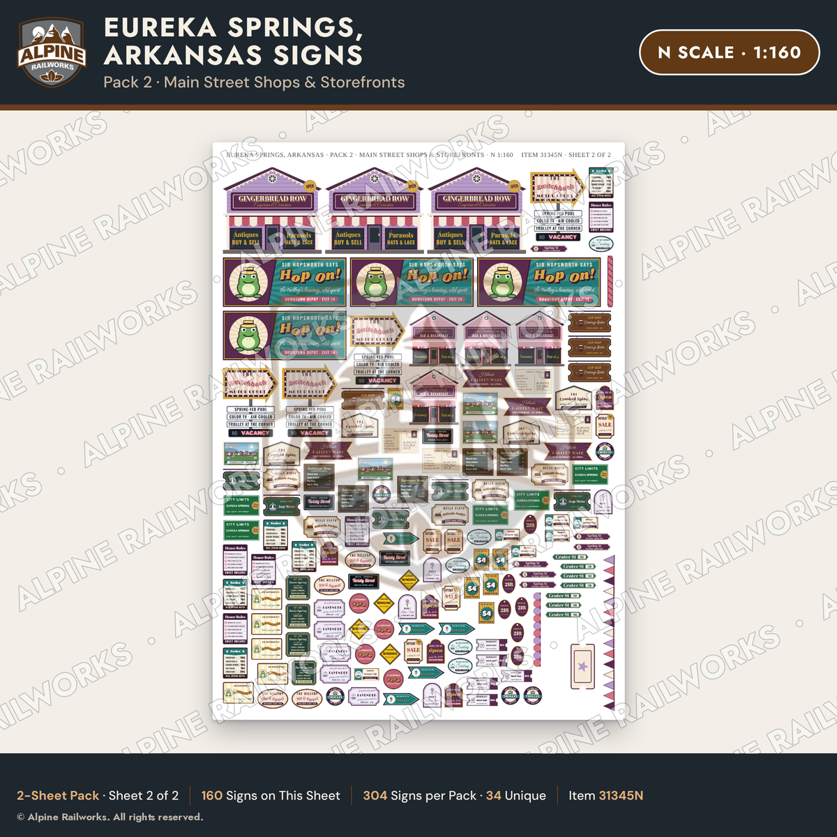Alpine Railworks 31345N N Scale Eureka Springs Signs - Shops