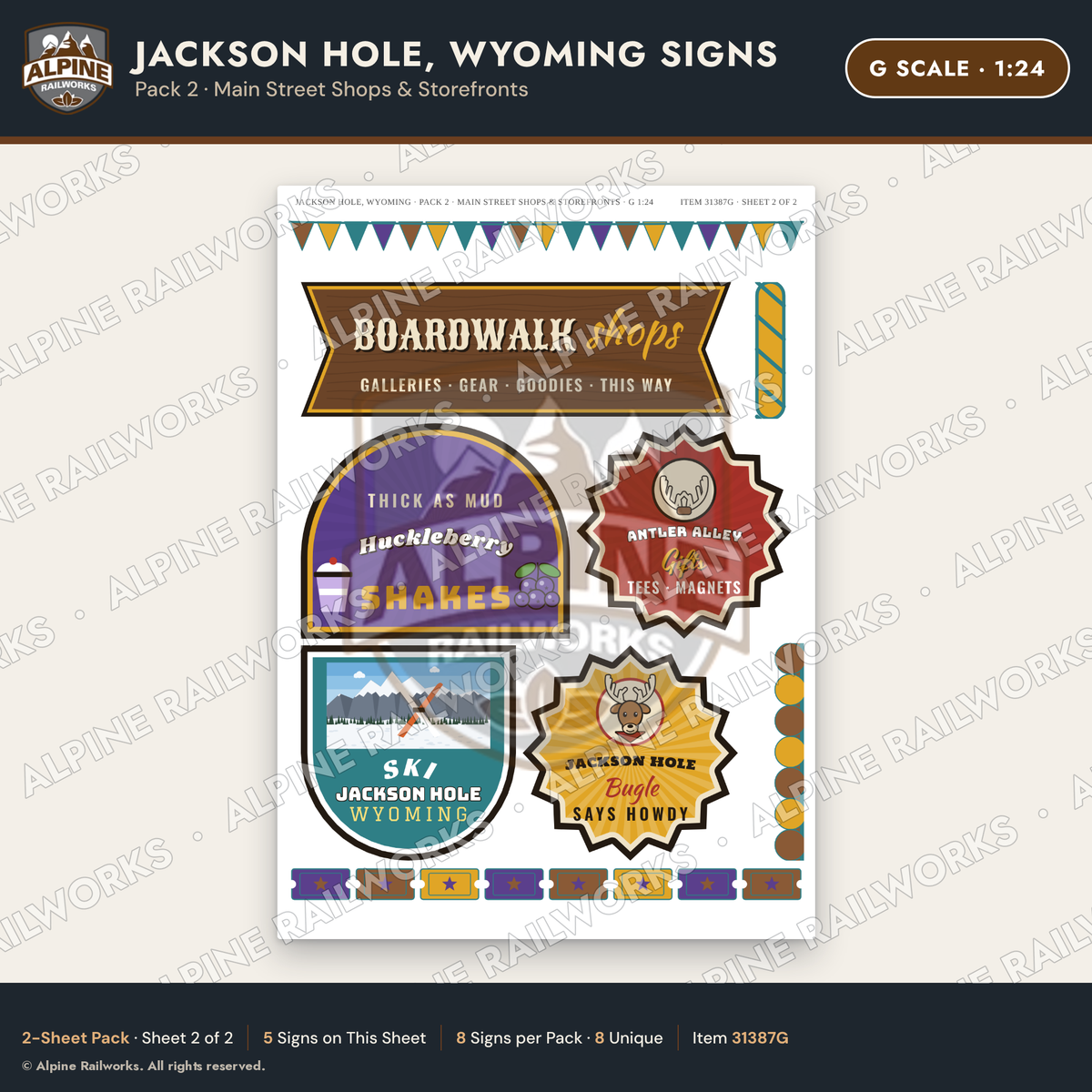 Alpine Railworks 31387G G Scale Jackson Hole WY Signs - Shops