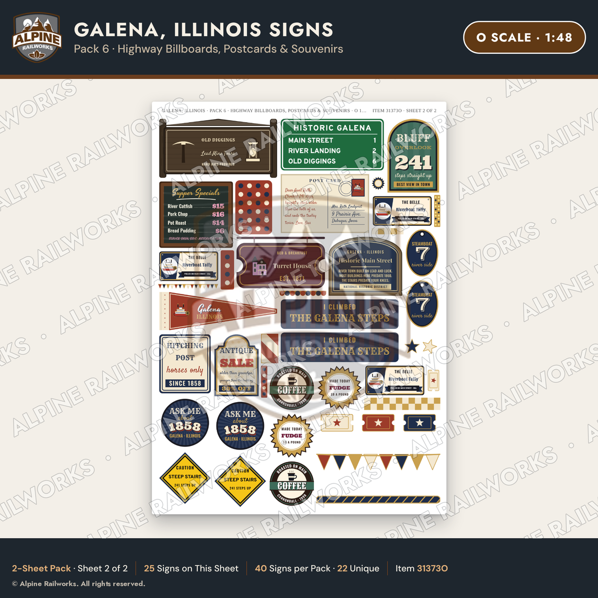 Alpine Railworks 31373O O Scale Galena IL Signs - Billboards