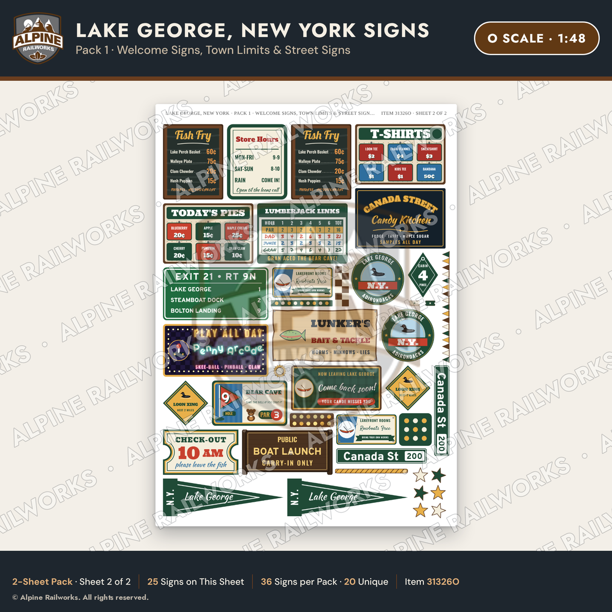 Alpine Railworks 31326O O Scale Lake George NY Signs - Welcome Signs