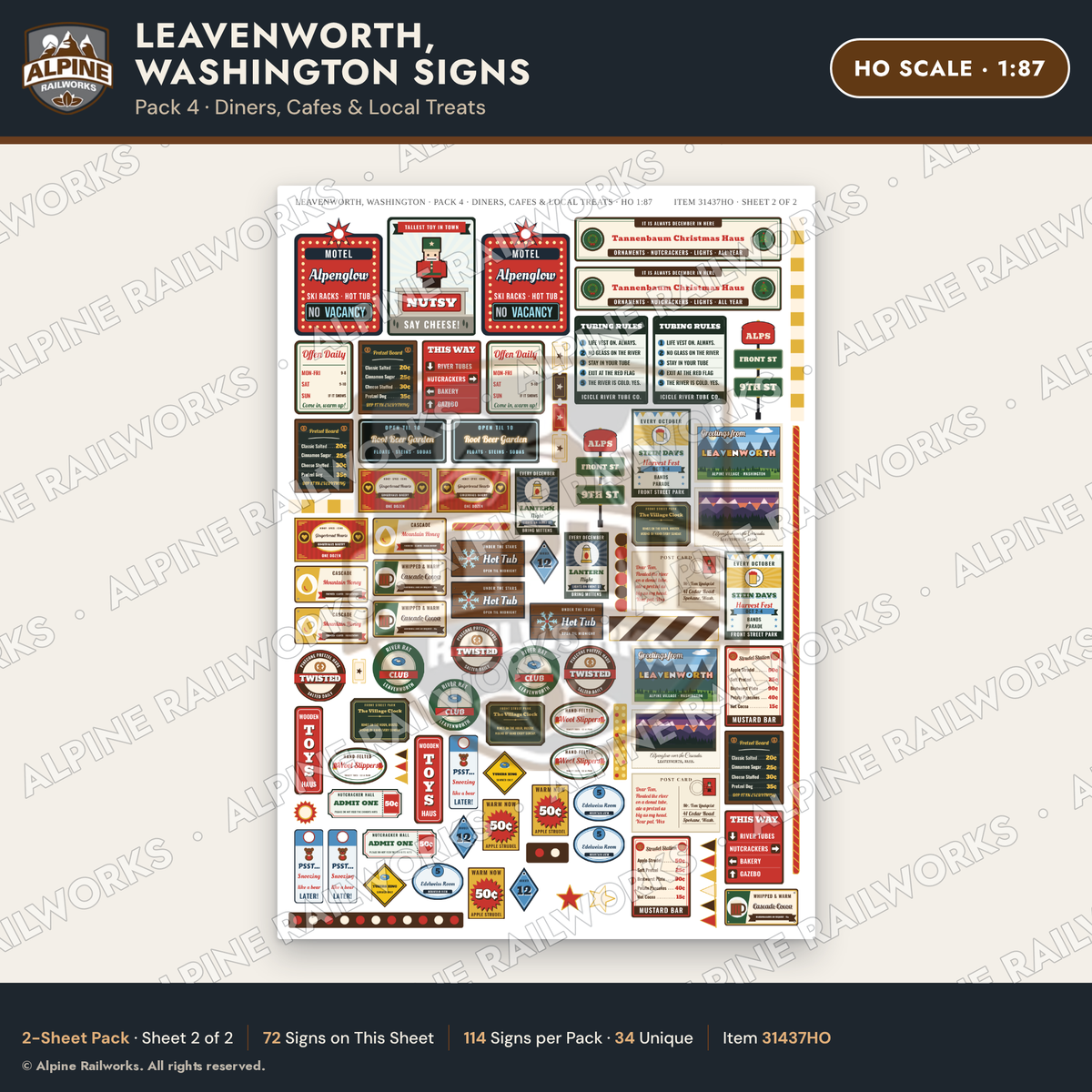 Alpine Railworks 31437HO HO Scale Leavenworth WA Signs - Diners