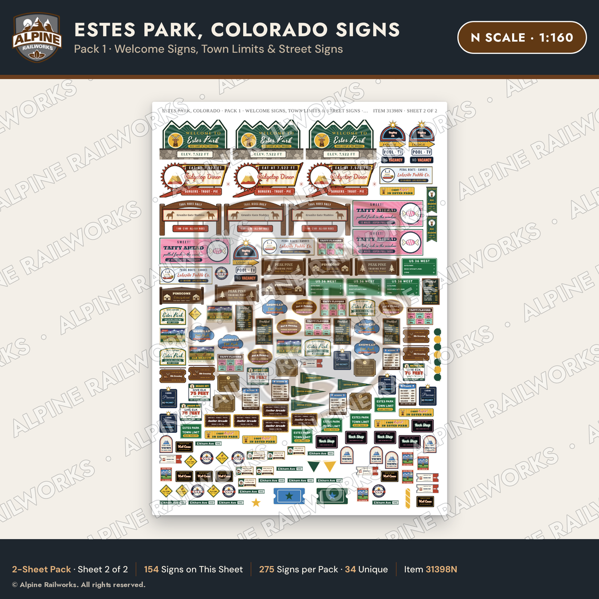 Alpine Railworks 31398N N Scale Estes Park CO Signs - Welcome Signs