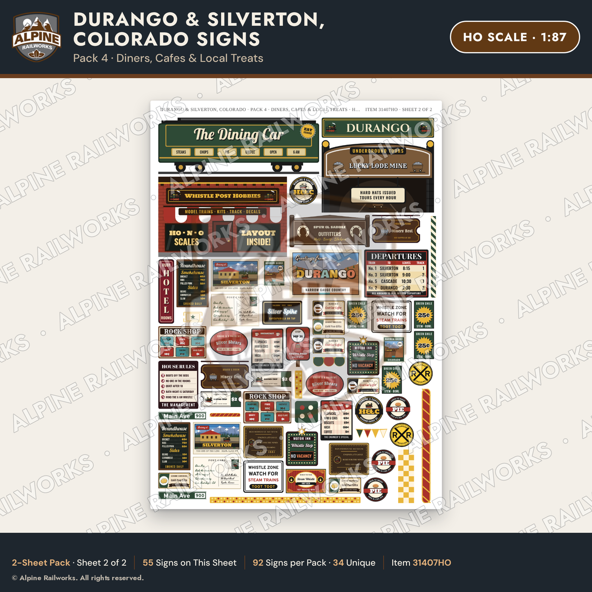 Alpine Railworks 31407HO HO Scale Durango CO Signs - Diners & Cafes
