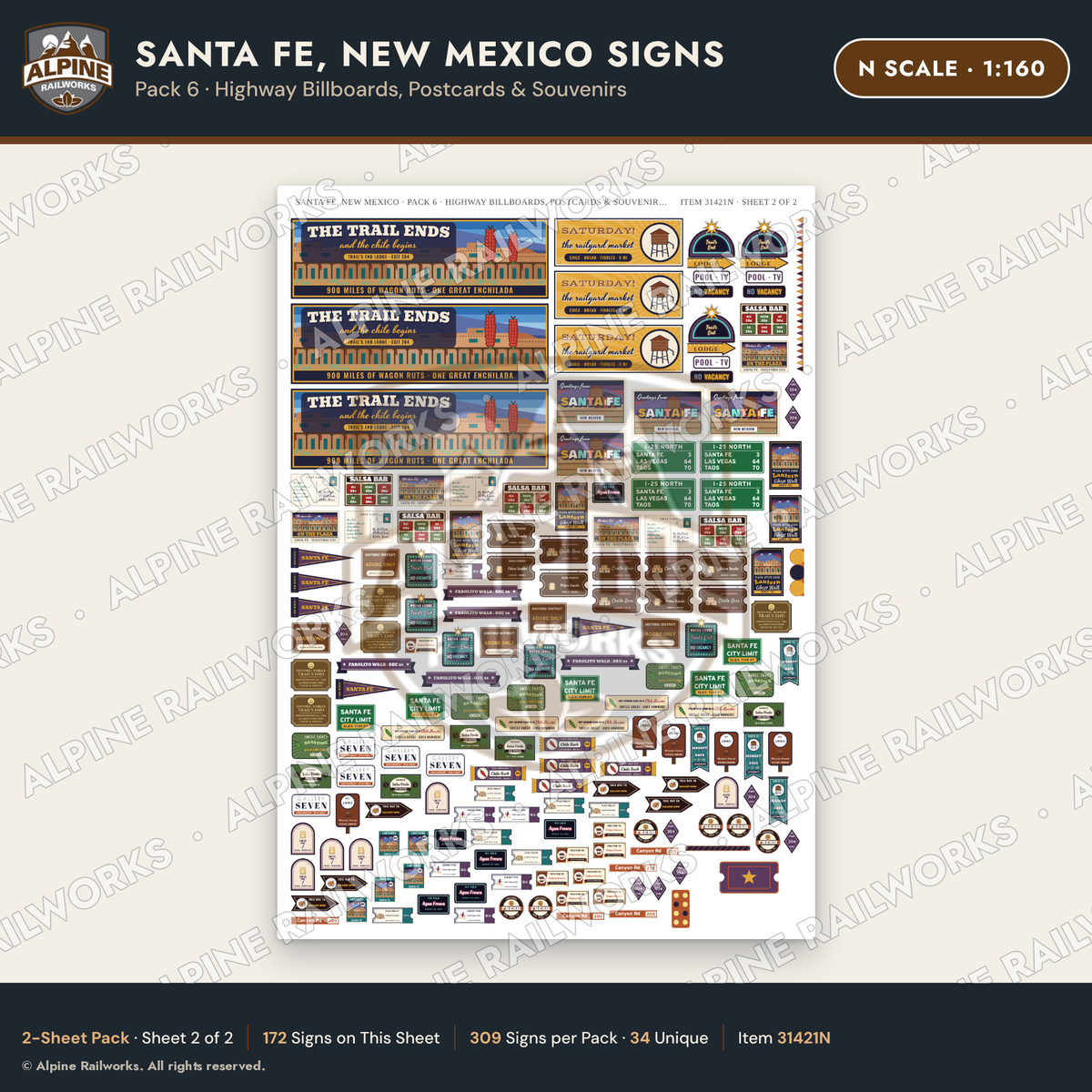 Alpine Railworks 31421N N Scale Santa Fe NM Signs - Billboards