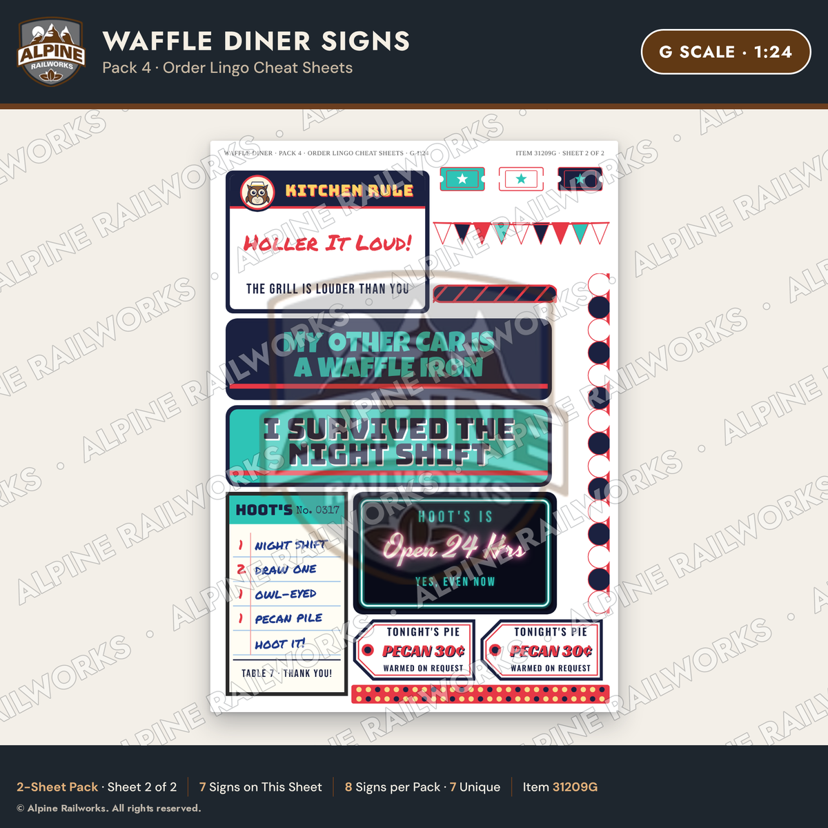 Alpine Railworks 31209G G Scale Waffle Diner Signs - Order Lingo