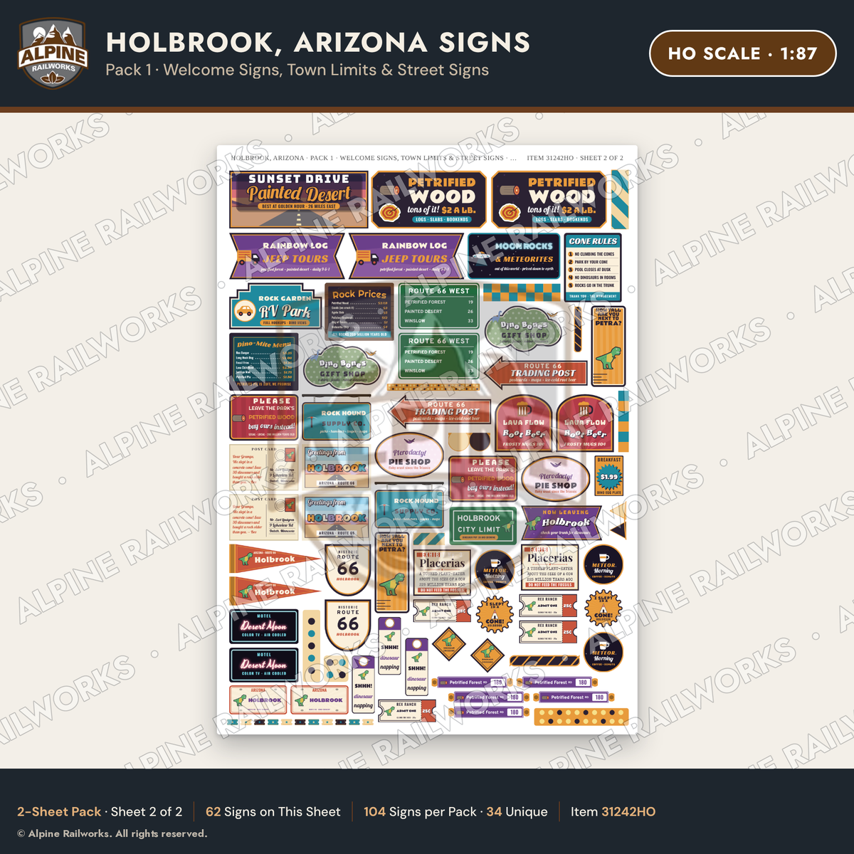 Alpine Railworks 31242HO HO Scale Holbrook AZ Signs - Welcome Signs