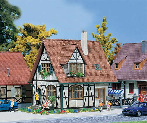 Faller 130257 HO Scale One-Family House w/Half-Timber Framing -- 4-5/8 x 3-13/16 x 4-5/8" (11.5 x 9.5 x 11.5cm)