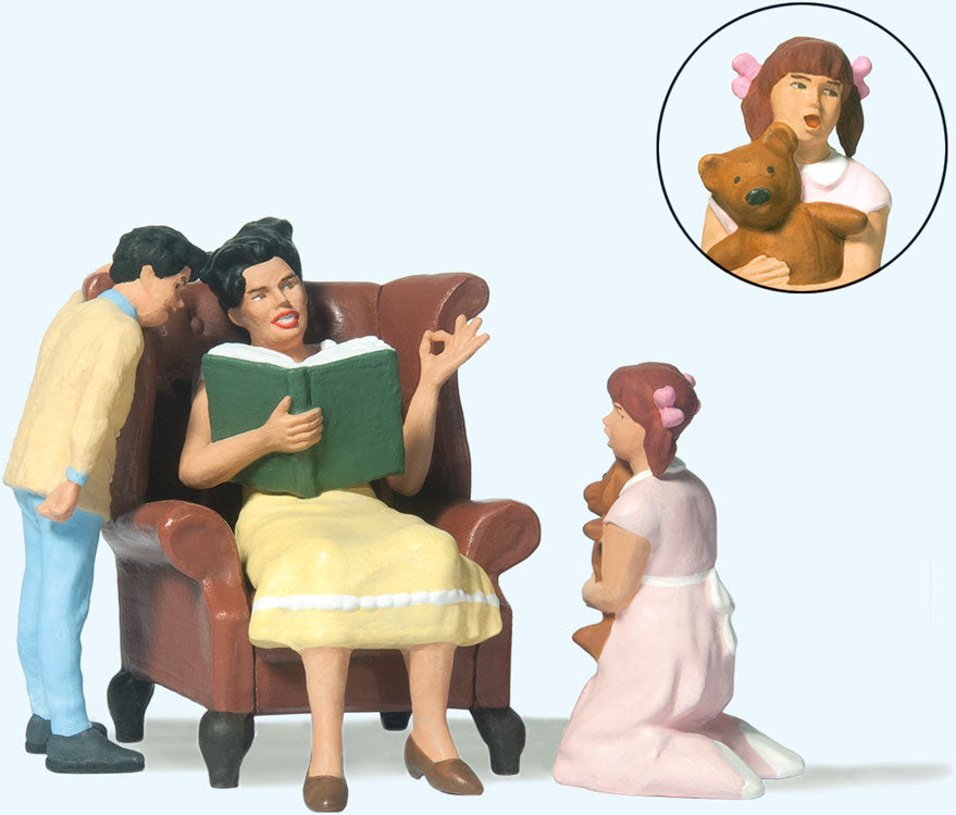 Preiser 44937 G Scale Woman in Chair Reading Aloud to Boy and Girl