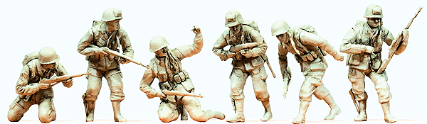 Preiser 64018 12785 Scale US Army WWII D-Day June 6, 1944 Unpainted Figures -- Airborne Troops pkg(6)