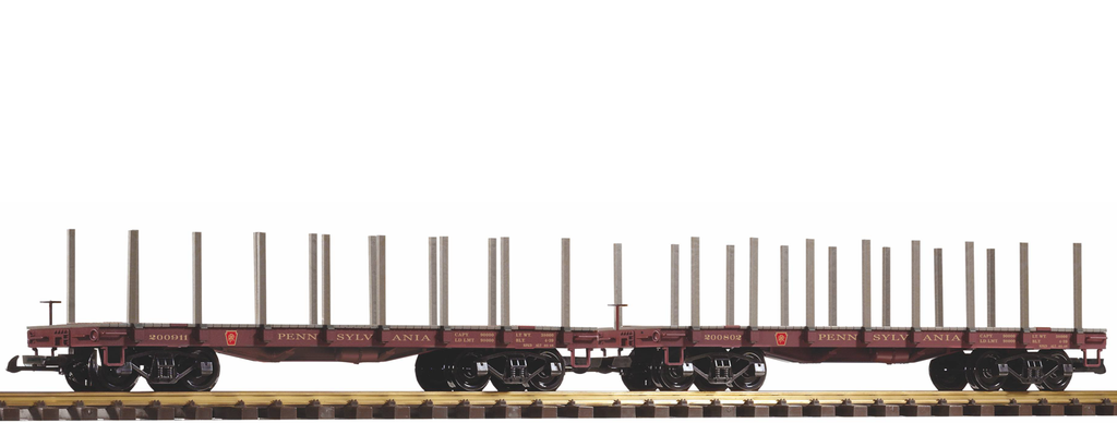 PIKO 38779 G Scale PRR Flatcar w/Stakes, 2-Pack