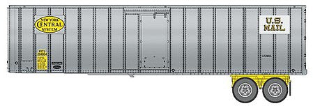 Walthers Scenemaster 2608 HO Scale Flexi-Van 40' Trailer 2-Pack - Assembled -- New York Central #3 (yellow logo and US Mail placards; end doors)