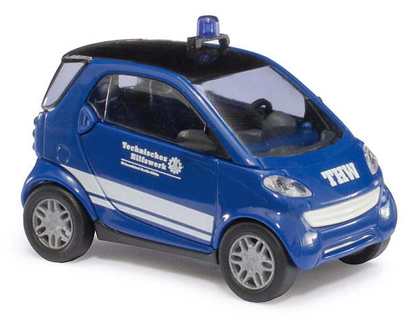 Busch 46153 HO Scale 1998 Smart City Coupe - Assembled -- Technisches Hilfswerk THW (blue, white, German Lettering)