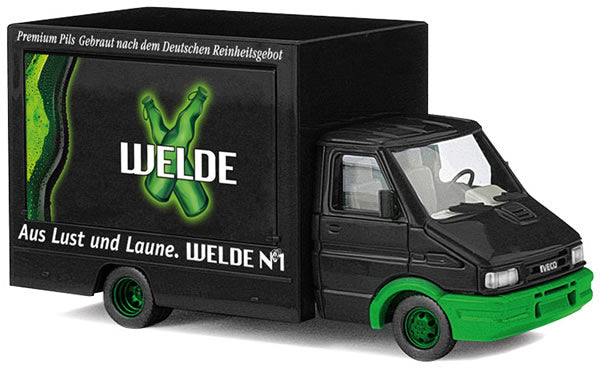 Busch 47924 HO Scale 1996 Iveco Daily Truck w/Folding Concession Counter - Assembled -- Welde No. 1 (black, green, German Lettering)