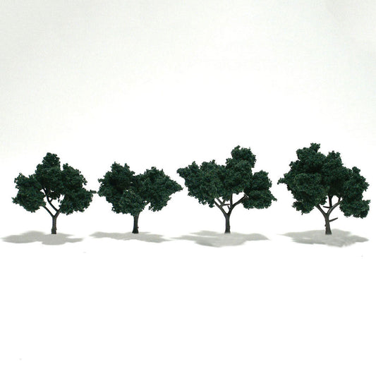 Woodland Scenics 1505 All Scale Ready-Made "Realistic Trees" - Deciduous - 2 to 3" 5.1 to 7.6cm pkg(4) -- Dark Green