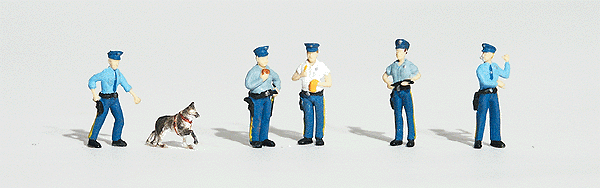 Woodland Scenics 1822 HO Scale Scenic Accents(R) Figures -- Policemen (5 Officers; 1 Police Dog)