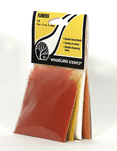 Woodland Scenics 48 All Scale Flowers-Turf Material - Each Bag: 1.8 Cu. In. 29.4 Cu. Cm. -- Red, White, Yellow, Orange
